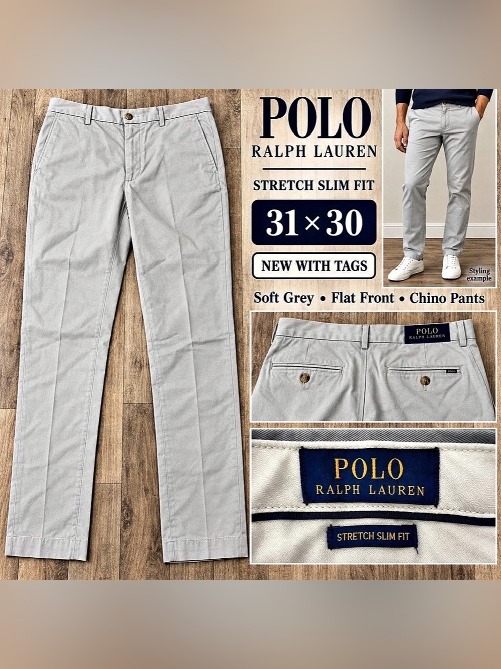 Polo Ralph Lauren Soft Grey Chinos • 31x30 • NWT